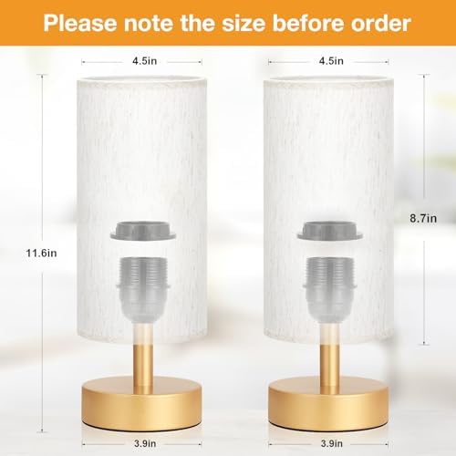 Table Lamps Set of 2 （Cream Shade- Gold Base, 11.6" Inline Control）