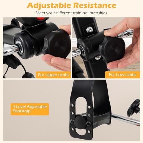 GYMAX Pedal Exerciser Bike Arm Leg Knee Physical Therapy Peddler, Adjustable Fitness Equipment Home Exercise Bike with LCD Monitor for Seniors Total Body Workout, Elderly Rehab