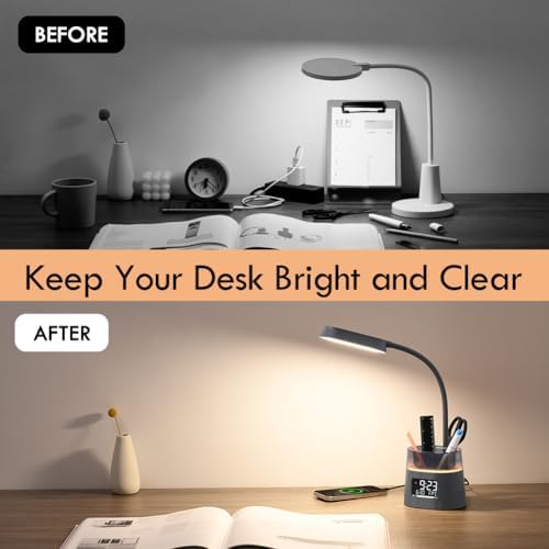 WILIT LED Desk Lamp for College Dorm Room Essentials, 3 Modes,Touch, Gray