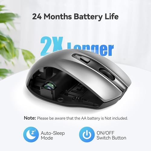 TECKNET Wireless Mouse, 2.4G Ergonomic Computer Mouse, 2600 DPI, Silver