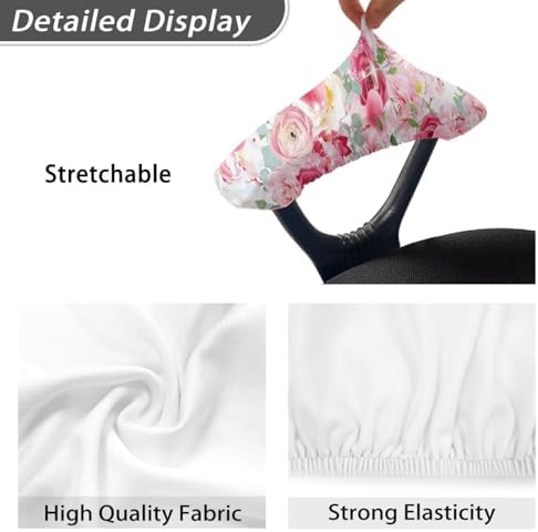 Office Chair Arm Covers - Flowers Printed Armrest Covers, Removable, Stretch, Washable, Protectors for Office Chairs, 2Pcs/Set