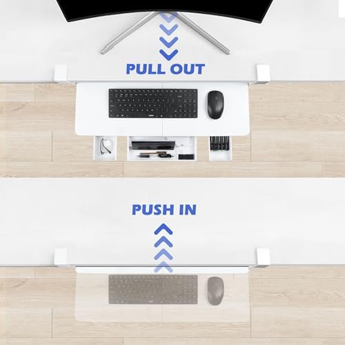 Keyboard Tray Under Desk with Drawer,26.77" X 11.81"Large Size Keyboard Tray with C Clamp-on Mount, Easy to Install, for Home Office (White)