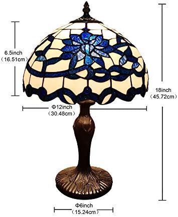 Gracie 12-inch Blue/White Flower Design Stained Glass/Bronze Tiffany-Style Table Lamp