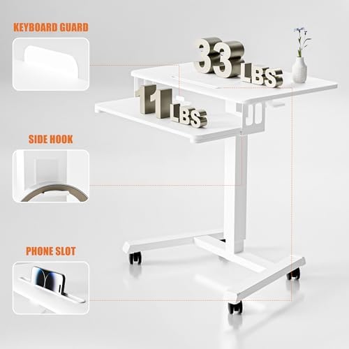 ERGOMAKER Mobile Standing Desk with Keyboard Tray, Mobile Podium, Lockable