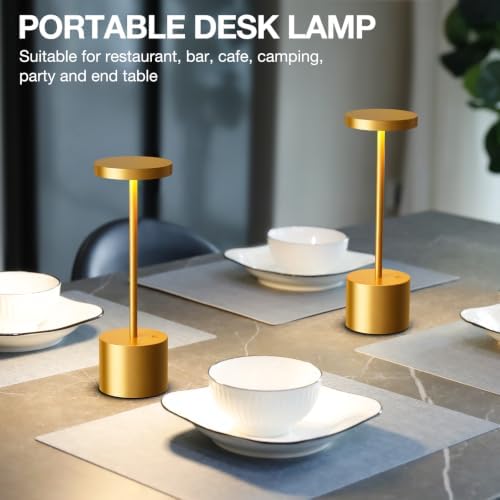 Cordless Rechargeable Table Lamp, 4000mAh Battery Operated, Gold, 2 Pack