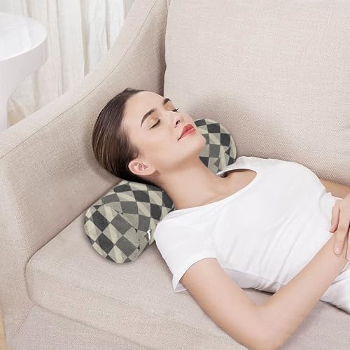 Bolster Pillow Spa Neck Roll Pillow Memory Foam Round Pillows for Bed Memory Foam Cylinder Round Pillow Cases with Zipper Argyle Plaid Dimgray