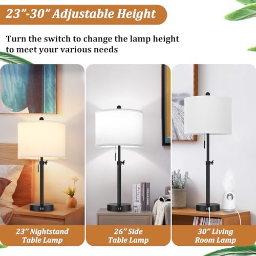Kondras Table Lamp for Bedroom, 23" to 30" Height Adjustable Bedside Lamp