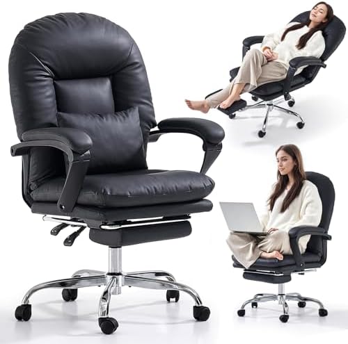 EMIAH Office Chair with Foot Rest Reclining Desk Chair Comfy, Black