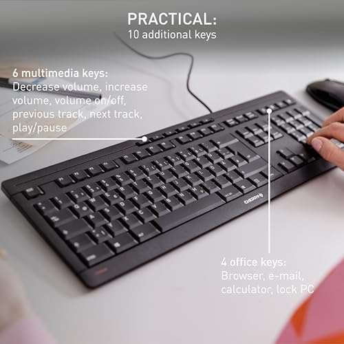 Cherry Stream Keyboard, Wired Keyboard for PC/Laptop, Whisper Quiet Keys, Unique Typing Feel, Slim Design, SX Scissor Switches, USB-A, QWERTY, White