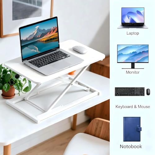Height Adjustable Standing Desk White Converter Keyboard Riser 23.6 Inch