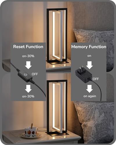 EDISHINE Modern LED Table Lamps, 750LM Dimmable Nightstand Lamp, Silver