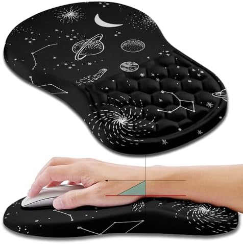 Hokafenle Ergonomic Mouse Pad Wrist Support, Wrist Rest Mousepad for Carpal Tunnel Pain Relief with Integrated Memory Foam Slope Massage Bulge (11.8x7.9 inch,Galaxy