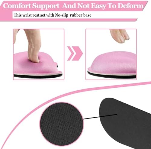 BamLue Keyboard Wrist Rest, Memory Foam Pad Set for Easy Typing & Pain Relief for Laptop, Office & Home, Ergonomic Sets for Keyboard, Gel Mouse, Smooth Fiber Cushion Wrist Support, Pink Gradient