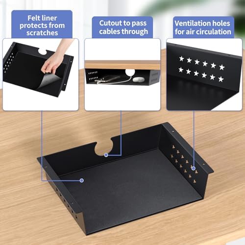MOLIGOU Under Desk Storage Shelf, Under Desk Tray with Felt Liner, Screw Mount Under Table Hidden Storage for Home Office, Kitchen Cabinet