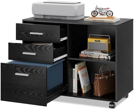 DEVAISE Wood File Cabinet, 3 Drawer Lateral Filing Cabinet Black