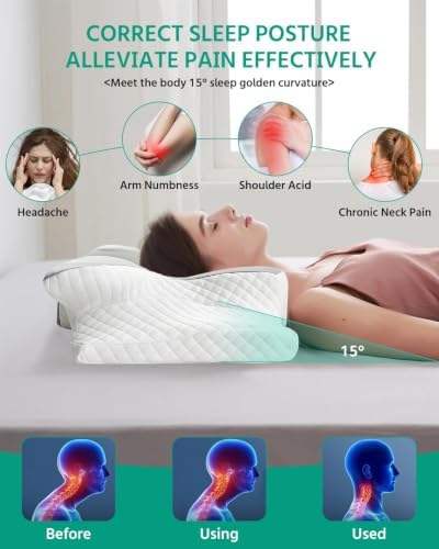 Adjustable Cervical Neck Pillow for Sleeping, Memory Foam Pillow for Back and Shoulder Pain Relief, Ergonomic Contour Side Sleeper Pillows for Neck Support with Armrest