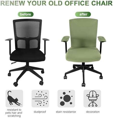 Tallew 4 Pcs Office Chair Covers Set Computer Universal Protective Stretchable Chair Seat Covers Desk Armrest Cover Slipcovers Pads Office Cushion Backrest for Rotating(Regular,Yellow Green)