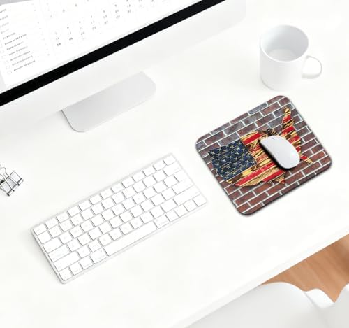 9.5x7.9 Inch Office/Gaming Mouse Pad, Rustic Wooden American Flag Patriotic America Text, Cute Anti-Slip Mat for Desk Decor