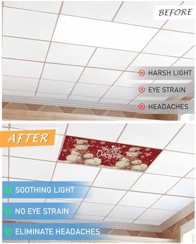 Snowman Red Magnetic Fluorescent Light Covers for Ceiling Lights 2 x 4 Feet,Vintage Christmas Snowflakes Watercolor Office Classroom Kitchen Drop Ceiling Light Covers Filters Shade Panel 2 Packs