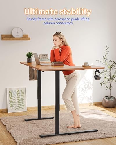 YIHAYO Reversiable L-Shaped Electric Standing Desk, 59 Inches Stand Up Corner Desk, Sit and Stand Up for Work Office Home, Computer Table with Splice Board, Rustic Brown Top