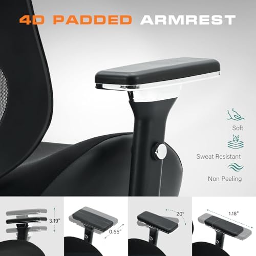 750lbs Big and Tall Office Chair with Headrest, Wide Seat, 4D Armrests Heavy Duty Ergonomic Mesh Desk Chair for Big Guys, Adjustable Lumbar Support, Thick Cushion Executive Chair for Long Hours Work