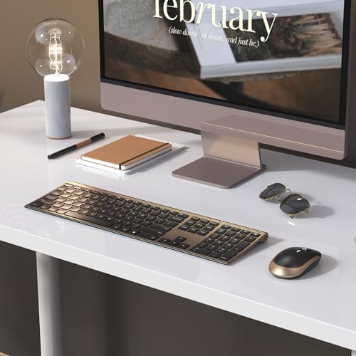 Vssoplor Wireless Keyboard and Mouse, Rechargeable Ultra Slim, Black Gold