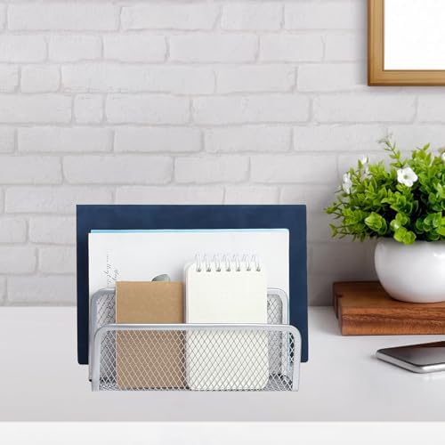 2Pcs Mail Organizer for Desk, 3-Slot Mesh Metal Mail Holder Countertop