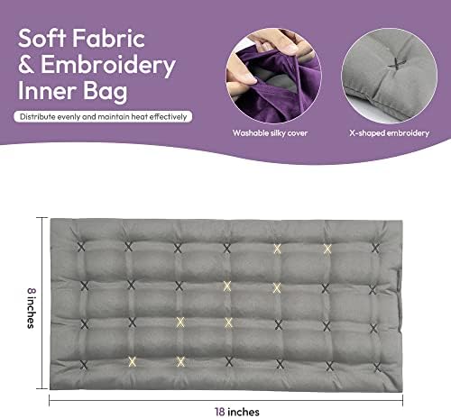 Microwavable Heating Pad with Washable Cover, 8 x 18 Microwave Heating Pad for Neck and Shoulders, Moist Heat Bean Bag Warm Compress for Knee, Joints, Wrist, Abdomen (Dark Purple)