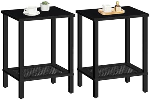 HOOBRO End Tables Set of 2, Small Side Tables with 2-Tier Storage Shelves