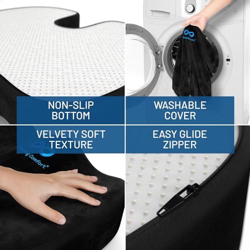Everlasting Comfort Back Stretcher for Lower Back Pain & Memory Foam Seat Cushion Bundle - Adjustable Back Stretching Device for Spine Decompression - Office Chair Cushion Enhances Posture, Support