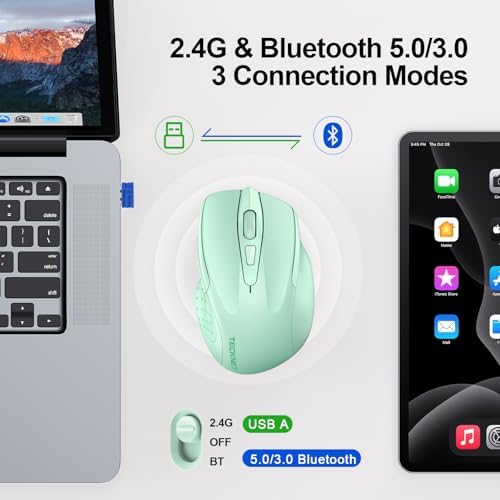 TECKNET Wireless Mouse, BT 5.0/2.4G, Silent 4800 DPI 6 Buttons, Green