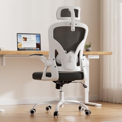 Farini Ergonomic Office Chairs Set of 2, Home Office Desk Chair with Headrest, High Back Swivel Computer Chair with Armrests and Adjustable Lumbar Support for Home Office, White & Black