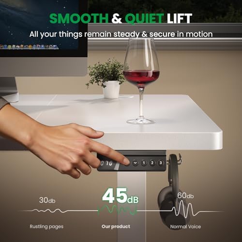 White 60x28 in Electric Standing Desk, 1 Inch Thick Tabletop