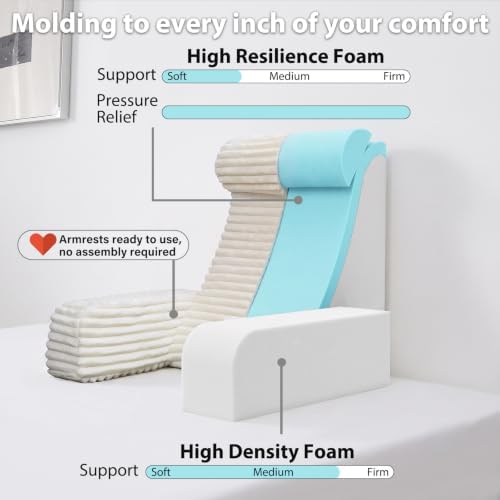 ENITYA 22" XL Back Pillow for Bed Sitting Up with Armrests & Big Pockets