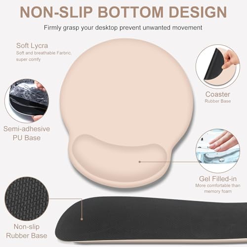 Mouse Pad Desk Pad Protector, Keyboard Wrist Rest + Mouse Pad Wrist Rest +Coaster, Large Gaming Mouse Pad for Computer Keyboard Laptop, XXL Desk Mat Writing Pad for Office and Home, Beige