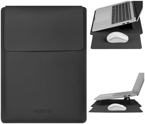 HoYiXi 13.3'' /13.6'' Laptop Sleeve Case PU Leather with Stand Compatible with MacBook Pro 14/MacBook Air 13(M1 M2)/ASUS Vivobook 14/Dell XPS 13/ASUS Matebook,13-14'' Laptop Bag,Black