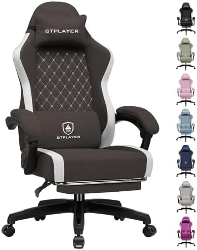 GTPLAYER Gaming Chair, Ergonomic Computer Chair with Footrest and Lumbar Support, High Back Recliner Chair 350lbs, Height Adjustable for Home Office, Brown