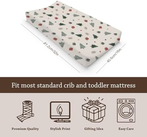 Christmas Trees Winter Holiday Stars Pattern Baby Changing Pad Cover, Unisex Christmas Nursery Diaper Changing Table Pad Mat Sheet for Boys Girls-16x32