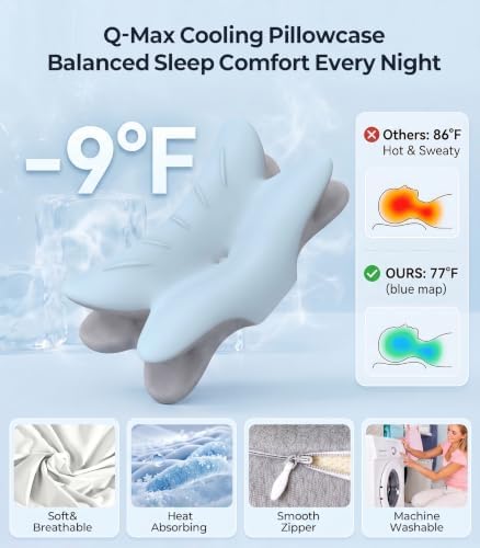 Cervical Neck Pillow for Pain Relief, Bed Pillows for Sleeping, Ergonomic Cooling Pillow, Orthopedic Contour Pillow for Side Back Stomach Sleepers (Sky Blue & Grey)