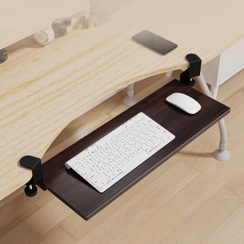 Clamping Computer Keyboard and Mouse Tray, Pull Out Platform Drawer with 45° Adjustable C-Clamp, Under Desk Keyboard Tray Slide Out, Easy to Install (Vintage Brown)(75x24cm)