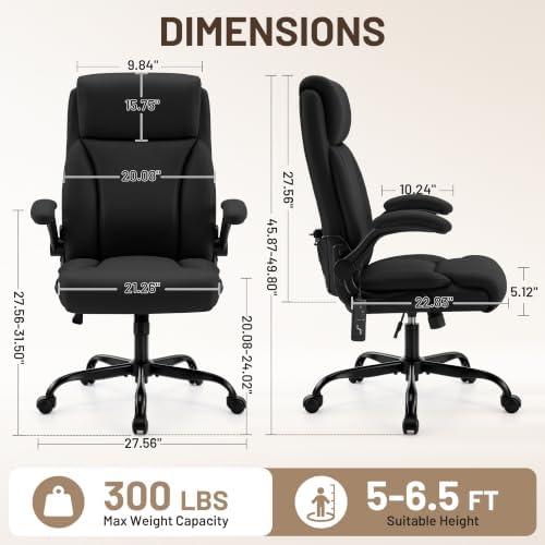 Heated Office Chair, Reclining Desk Chair with Constant Warm Heat, Big and Tall Executive PU Leather Chairs for Heavy People, Ergonomic Wider & Thicker Seat Cushion Gaming Chairs (Black)