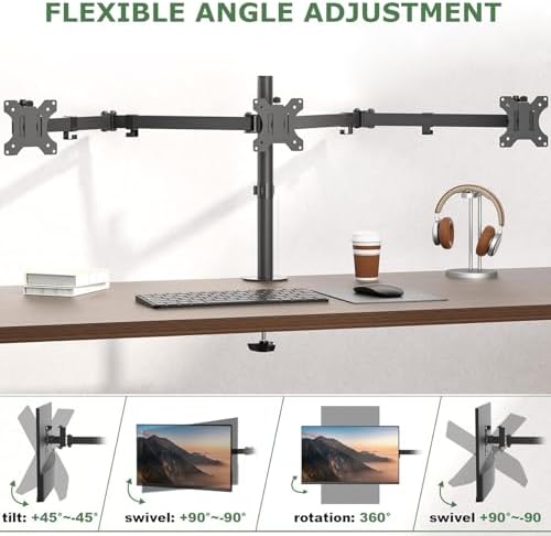 UPGRAVITY Triple Monitor Desk Mount Fits 3 Screens up to 27 inch
