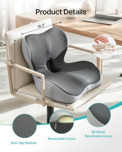 PEGZONE Seat Cushion with Lumbar Support, Memory Foam Cushion for Chair