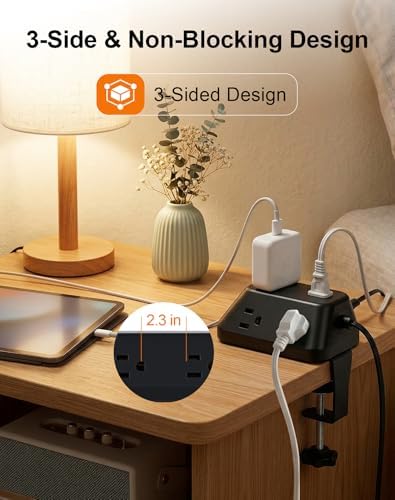 Desk Clamp Power Strip, 6 AC, 2 USB-C & 2 USB-A, 1440J, 10FT Cord