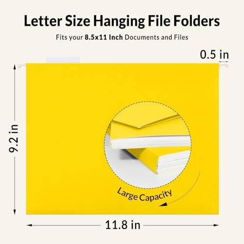 SUNEE Hanging File Folders, 25 Pack Letter Size Hanging File Folders with 1/5-Cut Tabs, Ideal for Home and Office Organization and Papers Classification,Yellow