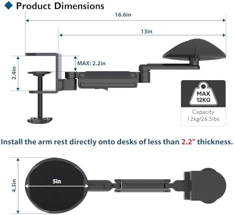 BONTEC Adjustable Arm Rest for Desk, 360° Rotating & Extendable, Aluminum