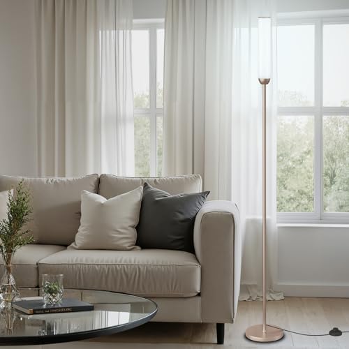 Ambimall LED Floor Lamp with Remote Control, Foot Switch, Champagne Gold