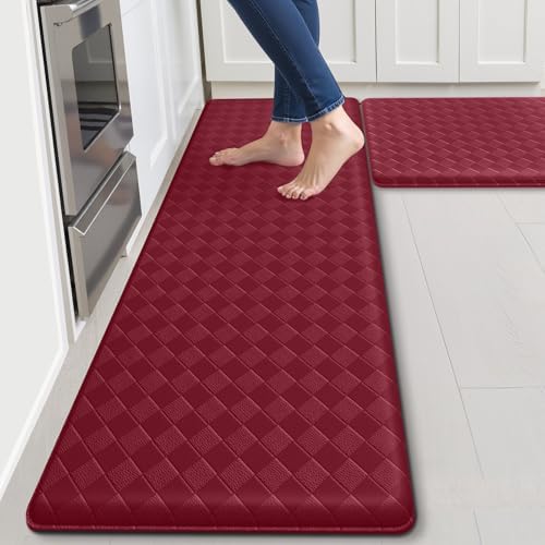 TranquilRelax 2-Piece Kitchen Mats, Cushioned Non-Slip Floor Mats, Burgundy