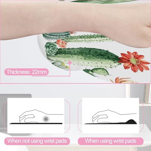 Cactus Succulent Greenery Flower Keyboard Wrist Rest Pad and Mouse Pad Wrist Support Set,3-in-1 Ergonomic Mouse Pad with Non-Slip Rubber Base for Home Office Game Computers Desk,