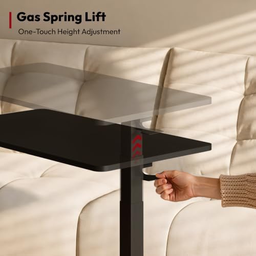 SANODESK 32''Pneumatic Adjustable Overbed Bedside Table with Hidden Casters